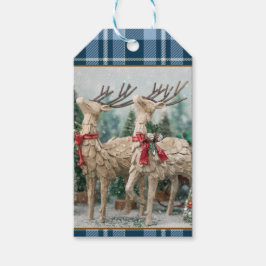 Etiqueta Para Presente Farmhouse Blue Buffalo Xadrez Watercolor Reindeer