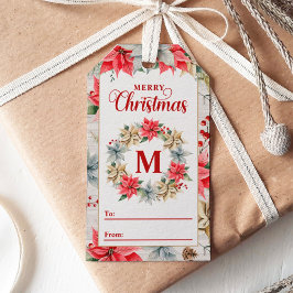 Etiqueta Para Presente Farmhouse Poinsettia Rustic Monogramas Natal