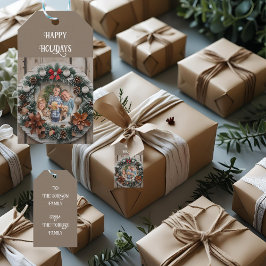 Etiqueta Para Presente Farmhouse Wreath Customable Family Christmas