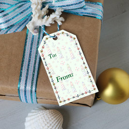 Etiqueta Para Presente Faróis de Natal Náuticos em Fundo Verde