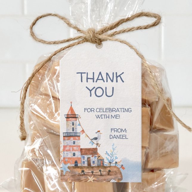 Etiqueta Para Presente Farol Náutico Personalizado (Personalized nautical themed part favor tags)