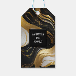 Etiqueta Para Presente Faux Dourado, Casamento Branco Negro Marmoreado