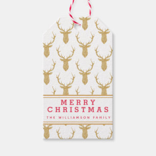 Etiqueta Para Presente Faux Dourado Glitter Deer Christmas