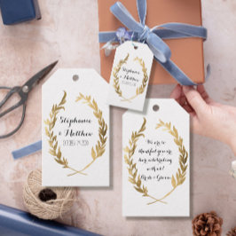Etiqueta Para Presente Faux Dourado Tags Laurel Olive Wreath Leaf Casamen