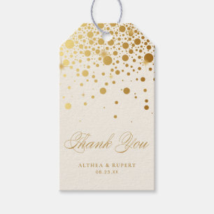 Etiqueta Para Presente Faux Gold Foil Confetti Pontos Obrigado Marfim