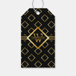 Etiqueta Para Presente FAUX Gold Geometric Pattern with Monogram on BLACK