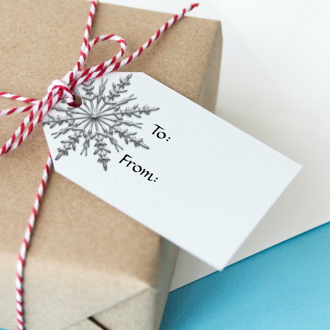 Etiqueta Para Presente Faux Silver Snowflake em Branco (Criador carregado)