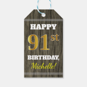 Etiqueta Para Presente Faux Wood, Faux Dourado 91rua Birthday + Nome Pers