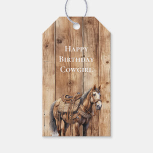 Etiqueta Para Presente Faux Wood Western Cowboy Cowboy Horse Birthday