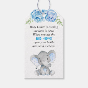 Etiqueta Para Presente Favor da garrafa do chá azul do bebé do elefante