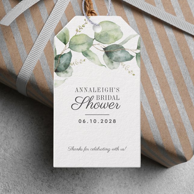 Etiqueta Para Presente Favor de Agradecimento para Chá de Noiva com Folha (Eucalyptus Greenery Bridal Shower Gift Tag)