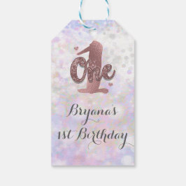 Etiqueta Para Presente Favor de Aniversário de 1 Ano Iridescente Branco B
