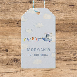 Etiqueta Para Presente Favor de Aniversário de Helicóptero Aquarela Azul