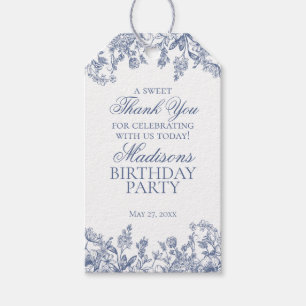 Etiqueta Para Presente Favor de Aniversário Floral Vintage em Azul Chinoi