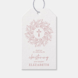 Etiqueta Para Presente Favor de Batismo de Menina Cruz Rosa Elegante