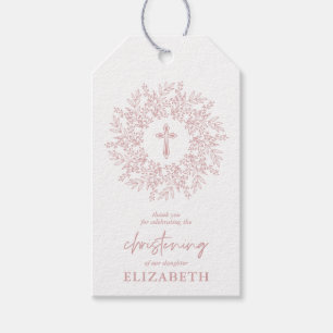 Etiqueta Para Presente Favor de Batismo de Menina Cruz Rosa Elegante