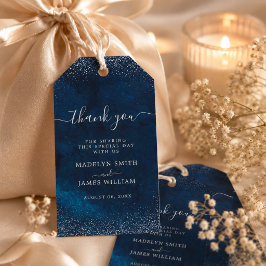Etiqueta Para Presente Favor de Casamento Brilho Prata Azul Marinho