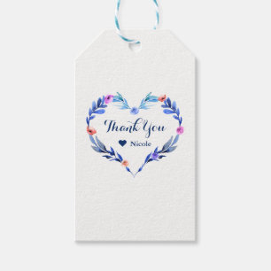 Etiqueta Para Presente Favor de casamento de flor de aquarela azul brilha