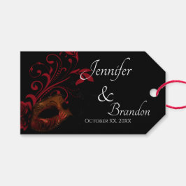 Etiqueta Para Presente Favor de Casamento de Máscara Floral Vermelha