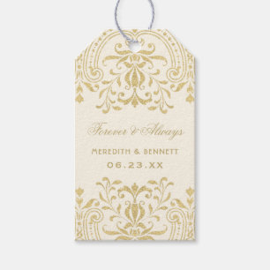 Etiqueta Para Presente Favor de Casamento Dourado Marfim Glamour Vintage