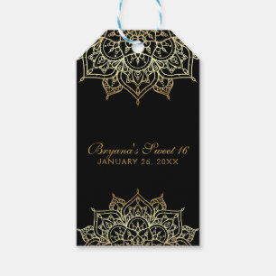 Etiqueta Para Presente Favor de Casamento Moderno Glam Preto Mandala Dour
