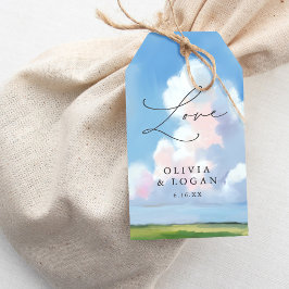 Etiqueta Para Presente Favor de Casamento Paisagem Pintada Céu Azul Nuvem