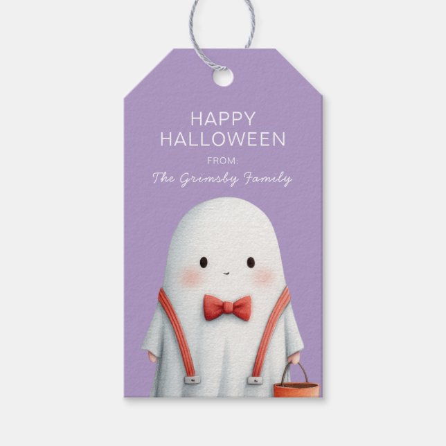 Etiqueta Para Presente Favor de Fantasma Bonito de Halloween (Frente)