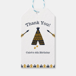 Etiqueta Para Presente Favor de festa de aniversário Boho Cute Blue Gold 