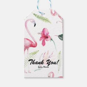 Etiqueta Para Presente Favor de festa tropical de Flamingo Rosa & Hibisco