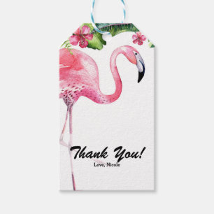 Etiqueta Para Presente Favor de festa tropical de Flamingo Rosa & Hibisco