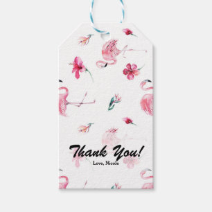 Etiqueta Para Presente Favor de Festa Tropical Flamingo Rosa & Hibisco