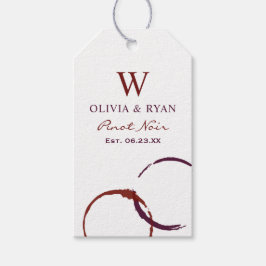 Etiqueta Para Presente Favor de Monograma com Mancha de Vinho Tinto Rústi