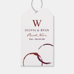 Etiqueta Para Presente Favor de Monograma com Mancha de Vinho Tinto Rústi
