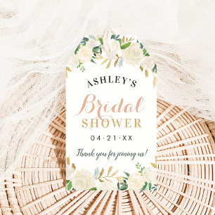 Etiqueta Para Presente Favor de Noiva Casamento Floral Rosa Dourado Verde