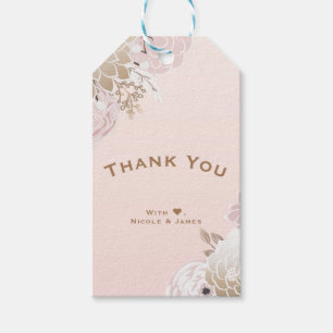 Etiqueta Para Presente Favor de Noiva Floral Rosa Bege Dourado Moderno Vi