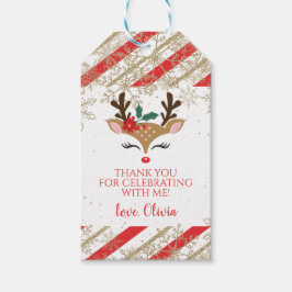 Etiqueta Para Presente Favor de Rena de Natal em dourado com flocos de ne