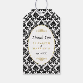Etiqueta Para Presente Favor do Casamento tema damasco Dourado, Preto e B