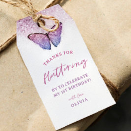 Etiqueta Para Presente Favor do primeiro aniversario da Borboleta Púrpura