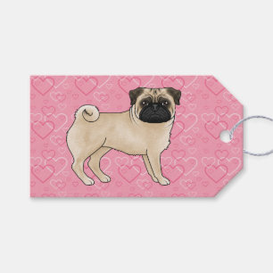 Etiqueta Para Presente Fawn Pug Dog Cartoon Mops Pink Love Heart Pattern