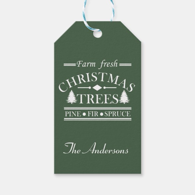 Etiqueta Para Presente Fazenda fresca Árvores de Natal Feliz (Frente)