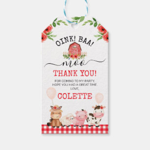 Etiqueta Para Presente Fazenda Red Barn Oink Baa Moo Aniversário Obrigad