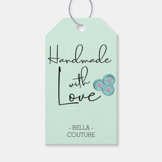 Etiqueta Para Presente Feita à mão com botões bonitos de amor verde (Frente)