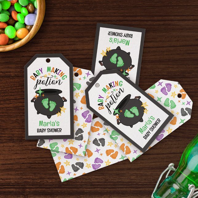Etiqueta Para Presente Feiticeira Verde Cauldron Baby Fazer Potion (Criador carregado)
