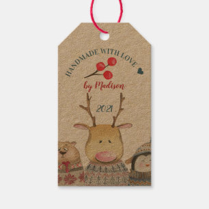Etiqueta Para Presente Feito à mão com amor Animais fofos inverno
