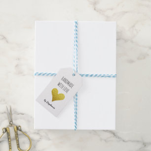 Etiqueta Para Presente Feito à Mão com Amor Coração Dourado Redes Socia