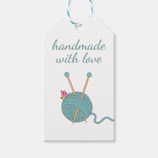 Etiqueta Para Presente Feito à Mão com Amor - Lã em Forma de Coração e Bo