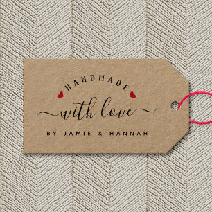 Etiqueta Para Presente FEITO À MÃO COM AMOR Moderno Script Personalizado 