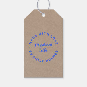 Etiqueta Para Presente Feito com Amor Rústico Kraft Azul Estiloso Retro