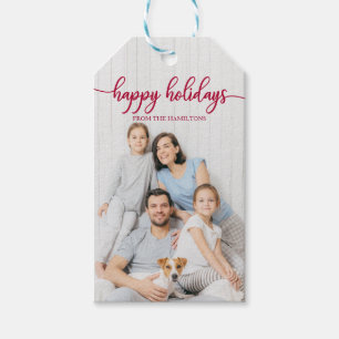 Etiqueta Para Presente Félicias Festas Vermelho Script Foto Personalizada