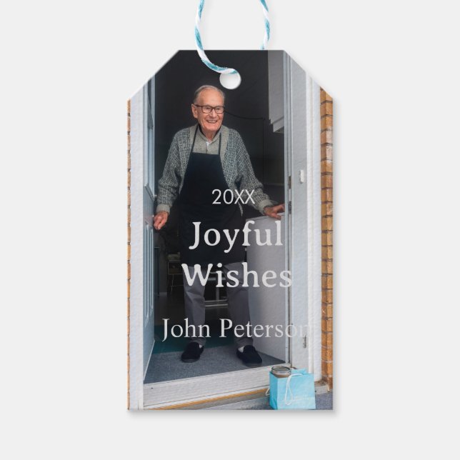 Etiqueta Para Presente Felicidades adicionam nome foto homem feriado ano  (Frente)